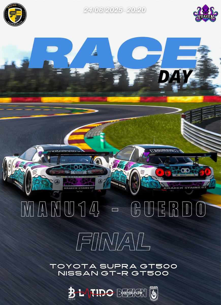 Kraken Stains GT (@krakenstainsgt) on Twitter photo 🚦 𝙍𝘼𝘾𝙄𝙉𝙂 𝙁𝙀𝙎𝙏 🚦
📍 FINAL <a href="/RacingFest/">Racing Fest</a>
🐙 <a href="/MANUELHERNANZ14/">MANU14</a>
🐙 <a href="/KRK_cuerdo1505/">Efram Álvarez</a>
🏎️ Toyota Supra GT500
🏎️ Nissan GT-R GT500
🖌️ <a href="/Con_ToEl_Flow/">ConToelFlow_Designs</a>
🇧🇪 Spa Francorchamps
🕥 20:50
🖼️ <a href="/KRK_Aitorcota/">Aitorcota</a>
📺 Twitch.com/eliteproject 🚦 𝙍𝘼𝘾𝙄𝙉𝙂 𝙁𝙀𝙎𝙏 🚦
📍 FINAL <a href="/RacingFest/">Racing Fest</a>
🐙 <a href="/MANUELHERNANZ14/">MANU14</a>
🐙 <a href="/KRK_cuerdo1505/">Efram Álvarez</a>
🏎️ Toyota Supra GT500
🏎️ Nissan GT-R GT500
🖌️ <a href="/Con_ToEl_Flow/">ConToelFlow_Designs</a>
🇧🇪 Spa Francorchamps
🕥 20:50
🖼️ <a href="/KRK_Aitorcota/">Aitorcota</a>
📺 Twitch.com/eliteproject