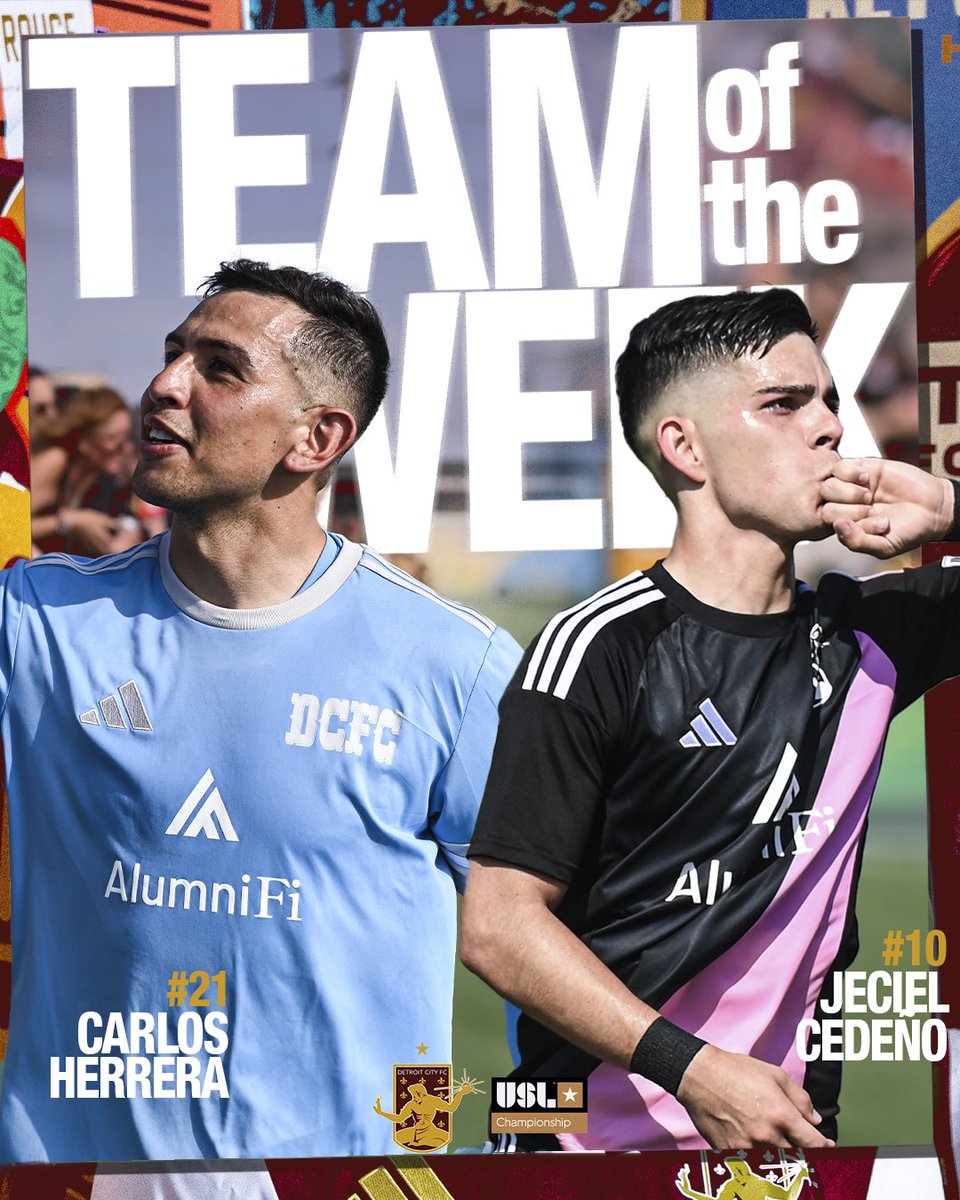 DetroitCityFC's tweet photo. Two stellar performances en route to a win at home 🏡⚜️

Congratulations to Jeciel Cedeño, and Carlos Herrera for being named to the @USLChampionship Team of the Week!

#DCTID https://t.co/HFA9wpOapa