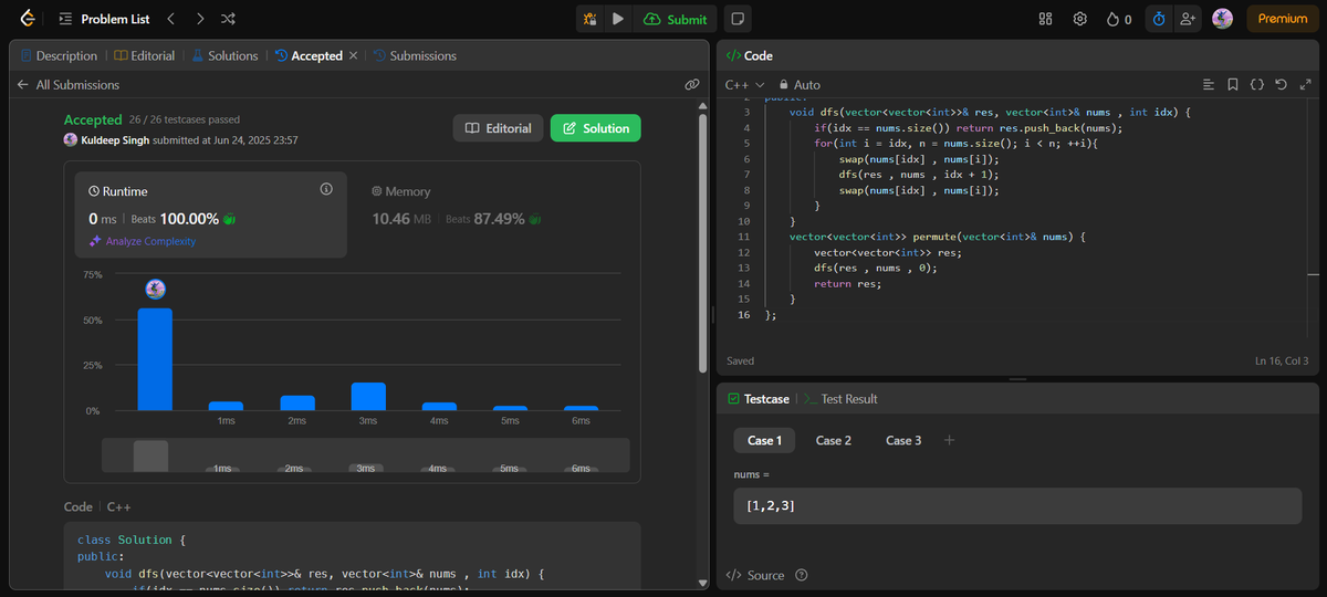 romanrpm097's tweet photo. ✅ Day 42 of #100DaysOfCode
Solved 1 LeetCode challenge today!
🔹 Permutations 

#LeetCode #DSA #ProblemSolving #Backtracking #Permutations #Recursion #vitbhopal #DrGVishwanathan https://t.co/d6jszXs2wY