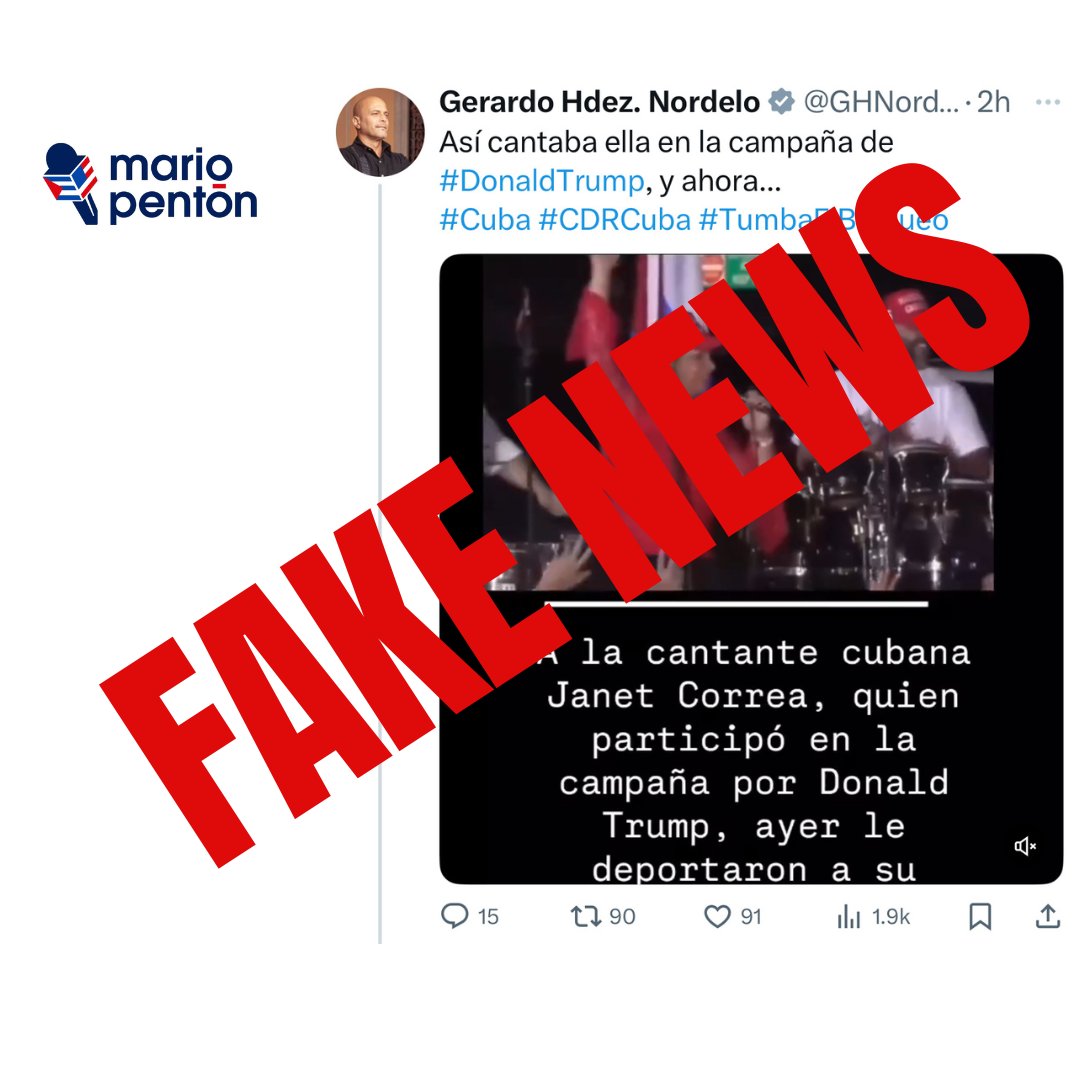 El espía Gerardo Hernández, jefe de los Comités de Vigilancia de la dictadura cubana comparte un #FakeNews donde asegura que han deportado al esposo de la cantante de Los Tres de La Habana. 
"Ellos no tienen otra cosa que inventar. La dictadura cubana está en modo desespero", me