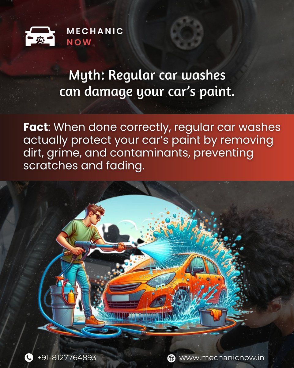 mechanic_now's tweet image. Common car care myths that could cost you:
❌ Regular washes ruin paint
❌ Change oil only when black
❌ Idling &amp;gt; restarting
❌ Premium fuel = better performance

✅ Know the facts. Drive smart.

#CarMyths #MechanicNow #CarCareTips #MythVsFact