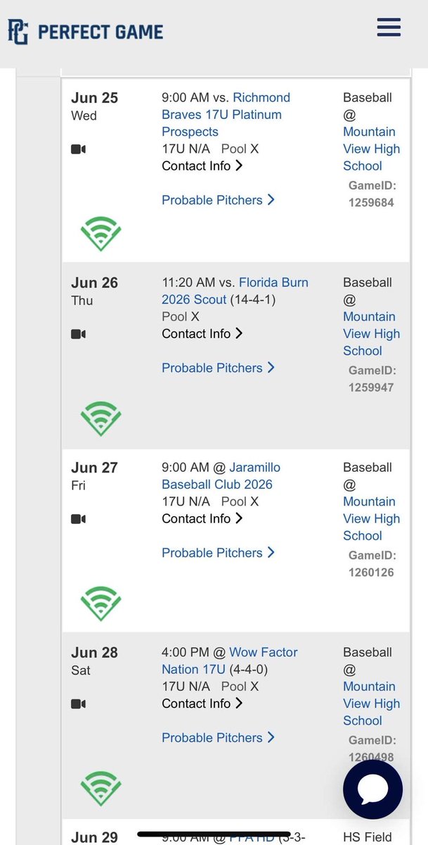WWBA schedule