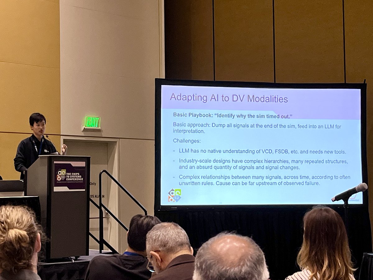 Oscar Hong (@oscrhong) on Twitter photo Despite consolidation amongst incumbents, the AI wave is spurring many exciting challengers.
The most well-attended session at DAC so far highlights EDA startups: <a href="/ChipStackAI/">ChipStack</a> <a href="/AlphaDesignAI/">ChipAgents.ai</a> Rise DA <a href="/SilimateInc/">Silimate</a> <a href="/bronco_ai/">Bronco AI</a> <a href="/AiVerifai/">VerifAI Inc</a> Verifaix
Most are focused on automating Despite consolidation amongst incumbents, the AI wave is spurring many exciting challengers.
The most well-attended session at DAC so far highlights EDA startups: <a href="/ChipStackAI/">ChipStack</a> <a href="/AlphaDesignAI/">ChipAgents.ai</a> Rise DA <a href="/SilimateInc/">Silimate</a> <a href="/bronco_ai/">Bronco AI</a> <a href="/AiVerifai/">VerifAI Inc</a> Verifaix
Most are focused on automating