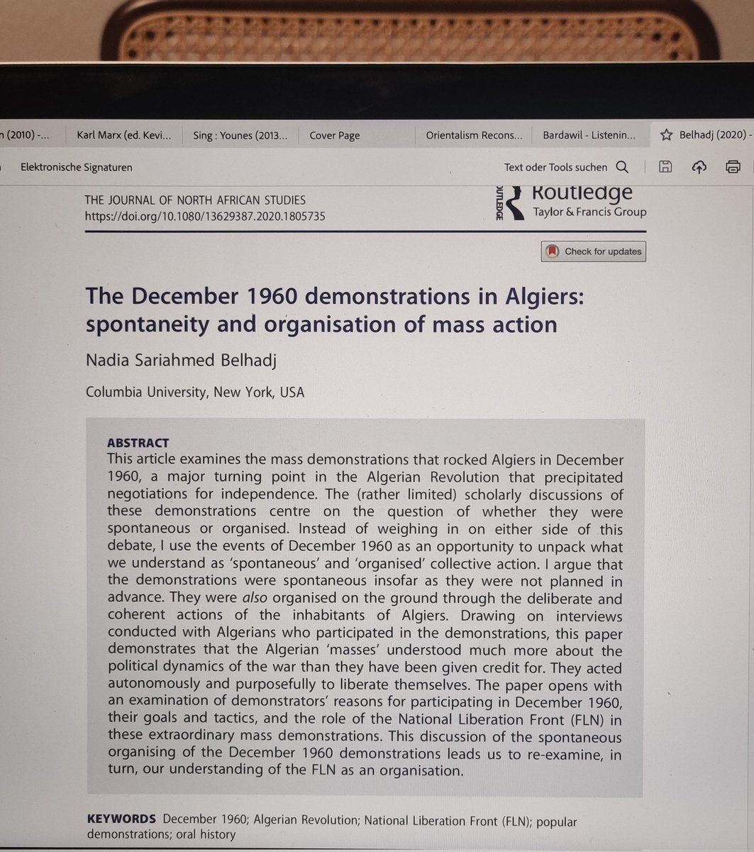 Lauan_al's tweet image. Reading now: Nadia Belhadj on spontaneity & organisation in revolutionary Algiers