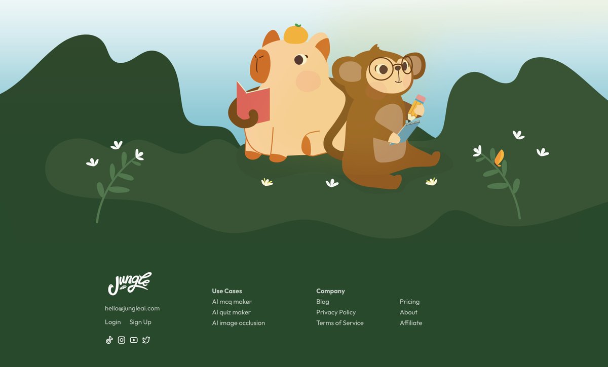 InfiniteJulian0's tweet image. the new footer for the Jungle landing page is looking cute af 🥹

loving this vibe of cute animals learning together

part of the idea here is to make learning feel fun, cute, and highlighting the social element of sharing the love of learning with each other