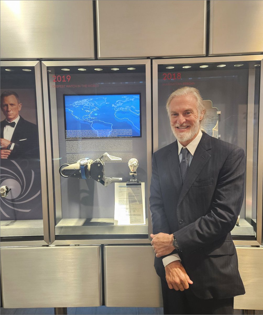 VictorVescovo's tweet image. Was able to visit the Omega museum in Bienne/Biel Switzerland. They are kind enough to feature an exhibit covering the dive by the Seamaster Planet Ocean Ultra Deep Professional (#1 of 3) on a replica of the Limiting Factor's robotic arm. Deepest diving timepieces ever. #omega