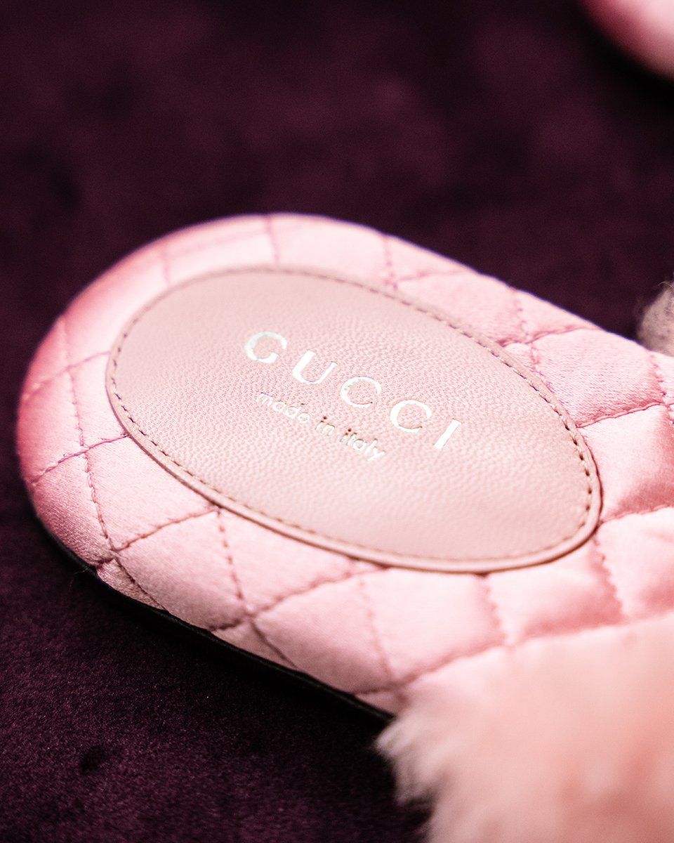 Soft power. The Gucci Interlocking G Faux-Fur Slippers in Pink &amp; Black bring indulgent comfort with iconic edge.

Now available at Soul Gallery.