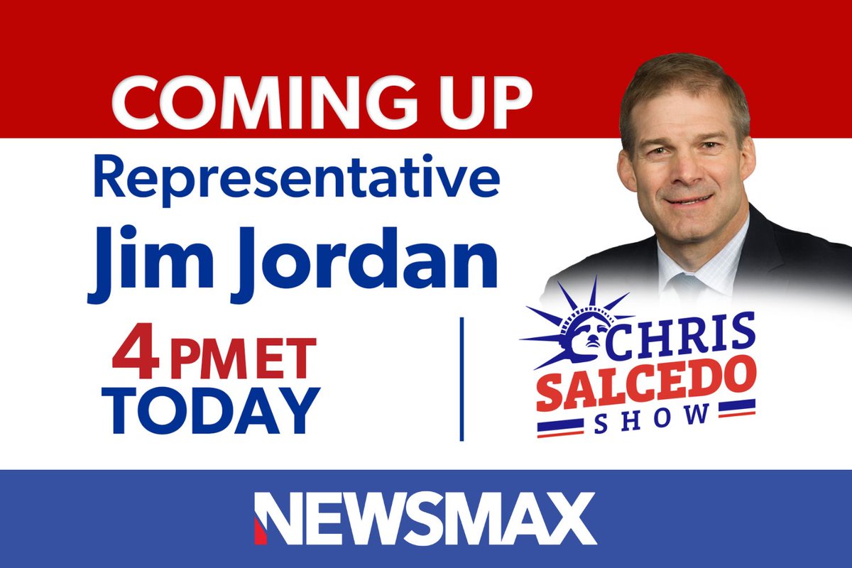 NEWSMAX's tweet image. COMING UP: Rep. Jim Jordan joins "The Chris Salcedo Show" to discuss the latest developments on the Israel-Iran ceasefire and more — TODAY at 4 PM ET on NEWSMAX. WATCH: nws.mx/tv