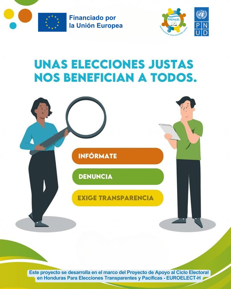 FRENAELhn's tweet photo. Cuando las elecciones son limpias, ganamos todos.

Transparencia, justicia y democracia para un mejor futuro. ¡Tu voz cuenta!

Únete a la fuerza nacional de defensores de la democracia del #FRENAEL, #esporhonduras.

El #proyectodefensoresdelademocracia se desarrolla en el marco del Proyecto de Apoyo al Ciclo Electoral en Honduras Para Elecciones Transparentes y Pacíficas EUROELECT-H.
Financiado por la @UEenHonduras bajo la implementación técnica de @PNUDHonduras.