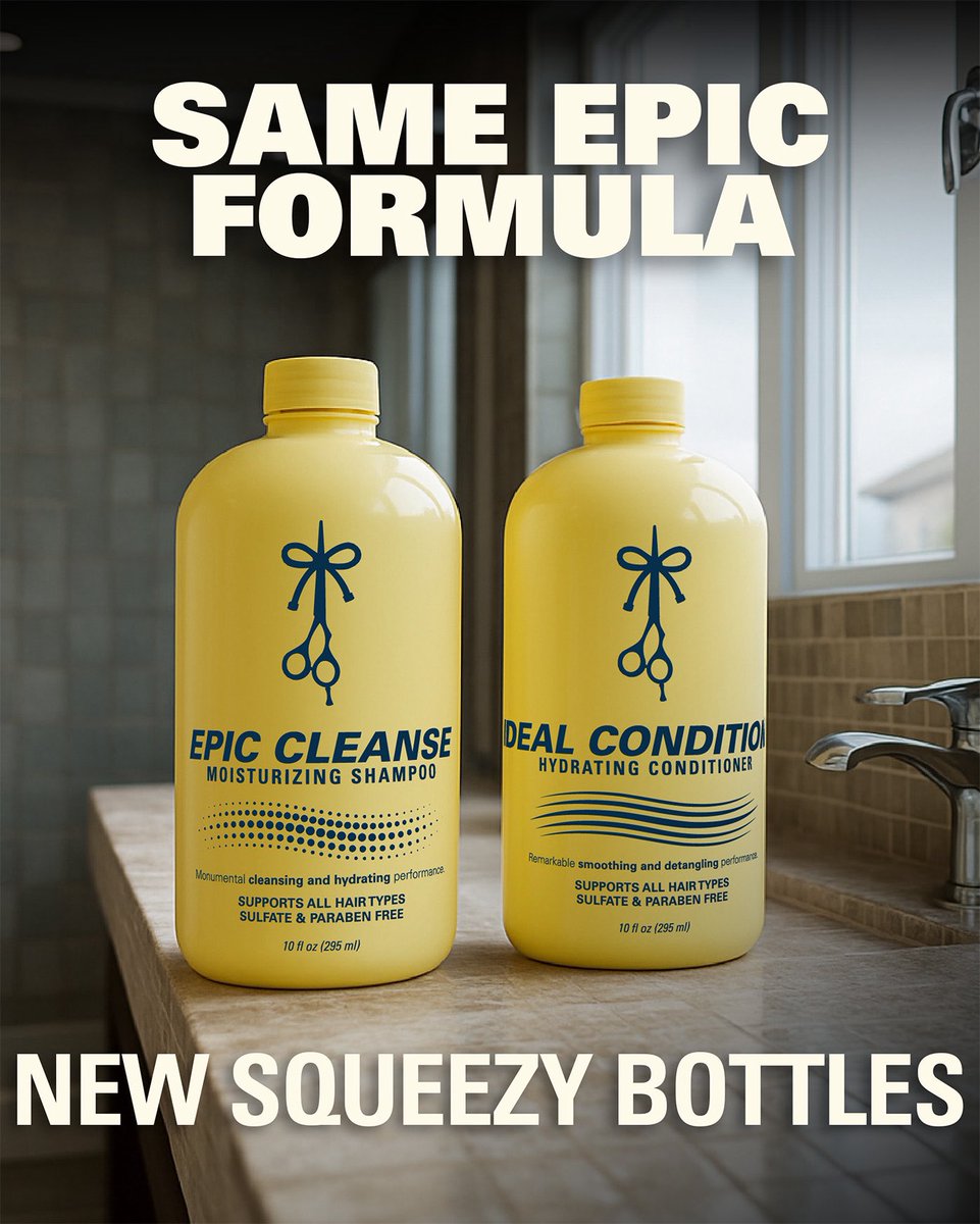 Introducing our new 100% PCR bottles for Epic Cleanse &amp; Ideal Conditions. 

These fresh new bottles are in transit to our filling manufacturer. You wouldn’t believe how long these things take, but we’re almost there.

Our goal is to never run out of shampoo &amp; conditioner again.