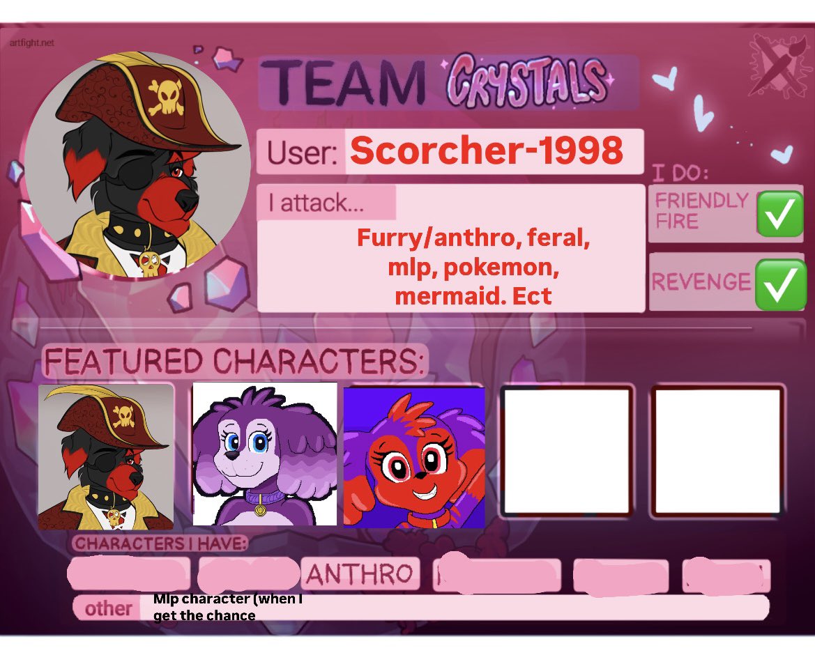 PirateScorcher's tweet image. Art fight 2025 - team crystal
Well, it’ll be July next week and that could be one thing and yes artfight 2025 is gonna start soon!
This will be my 5th year taking part so I have join team crystal!!! Come and attack me artfight.net/~Scorcher-1998
#artfight #artfight2025