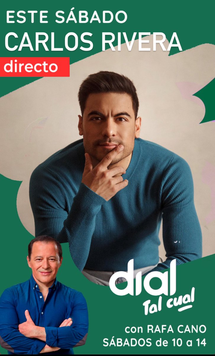 Rafa Cano 🎙🎧📻 (@rafacanooficial) on Twitter photo 💥💥💥Este sábado <a href="/_CarlosRivera/">Carlos Rivera</a> estará en directo en <a href="/Dialtalcual/">Dial Tal Cual</a> presentando su nuevo álbum “Que significa el amor” 💥💥💥Este sábado <a href="/_CarlosRivera/">Carlos Rivera</a> estará en directo en <a href="/Dialtalcual/">Dial Tal Cual</a> presentando su nuevo álbum “Que significa el amor”