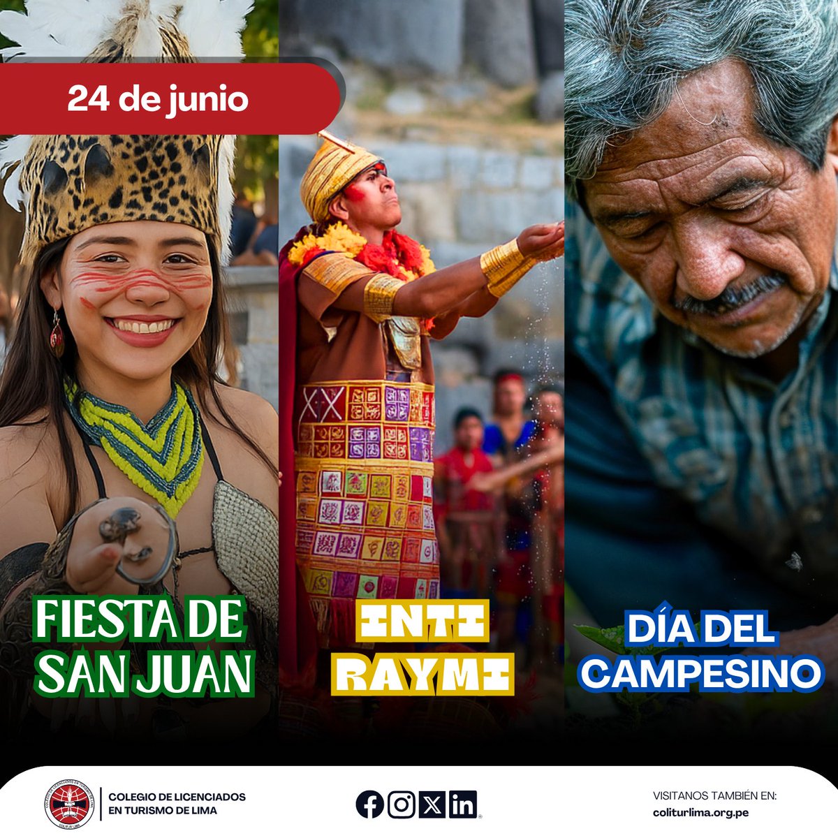ColiturLima's tweet photo. 🌱 24 de junio
En Junio, el Perú celebra su diversidad cultural con el Inti Raymi, el Día del Campesino y la Fiesta de San Juan, destacando la herencia andina, el trabajo agrícola y las tradiciones amazónicas.
#ColiturLima #DíaDelCampesino #FiestadeSanJuan #IntiRaymi https://t.co/Umj1PQVQzm