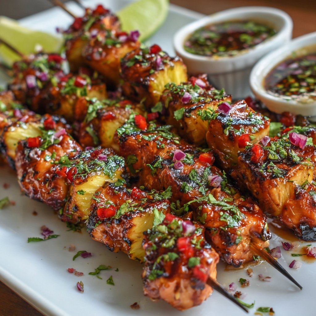 Hawaiian Chicken Skewers 🍍🍗

A delicious and colorful dish that brings the flavors of Hawaii to the table. Juicy chicken pieces, sweet pineapple, and crunchy vegetables, all perfectly marinated in a teriyaki sauce.

📝 Ingredients (serves 4)

500g diced chicken breast

250g