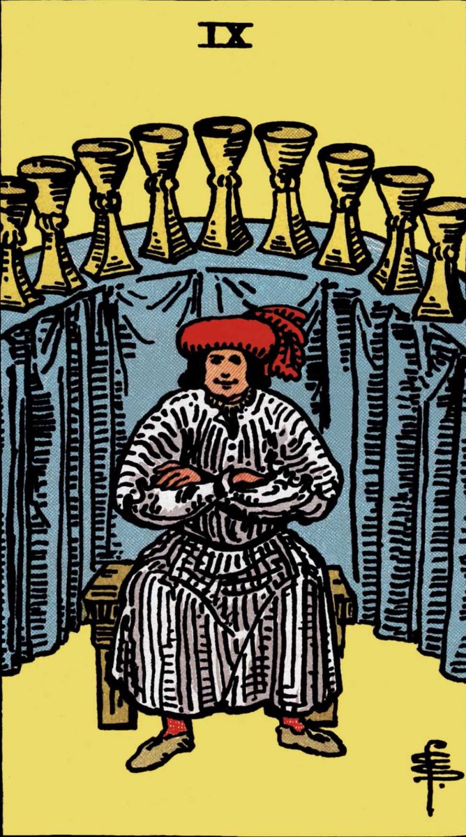 Love this interpretation of the nine of cups. All the abundance is pictured, but less smug looking. 😆