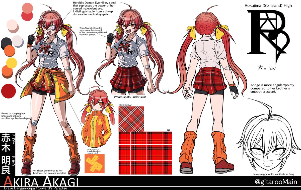 Okaaayyy I'll release the design sheet for everyone's FAVOURITE character Akira Akagi #bravedanganronpa #fanganronpa