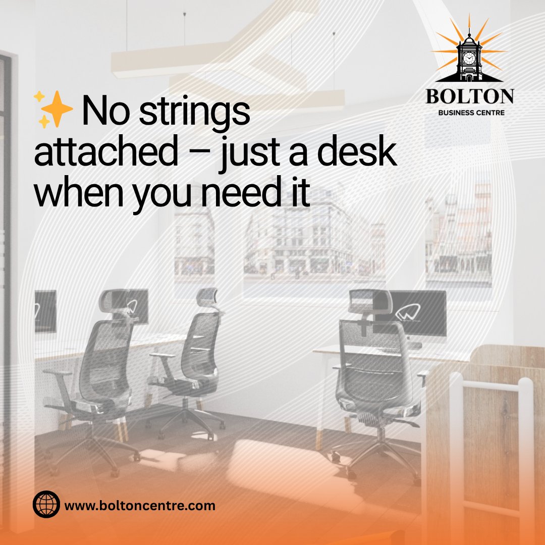 BoltonBusiness's tweet image. No strings attached — just a desk when you need it.
At Bolton Centre, book a workspace by the day with zero commitment. Perfect for freelancers, remote workers &amp;amp; on-the-go professionals.
🌍 boltoncentre.com
📧 info@boltoncentre.com
#HotDesking #FlexibleWorkspace #Bolton