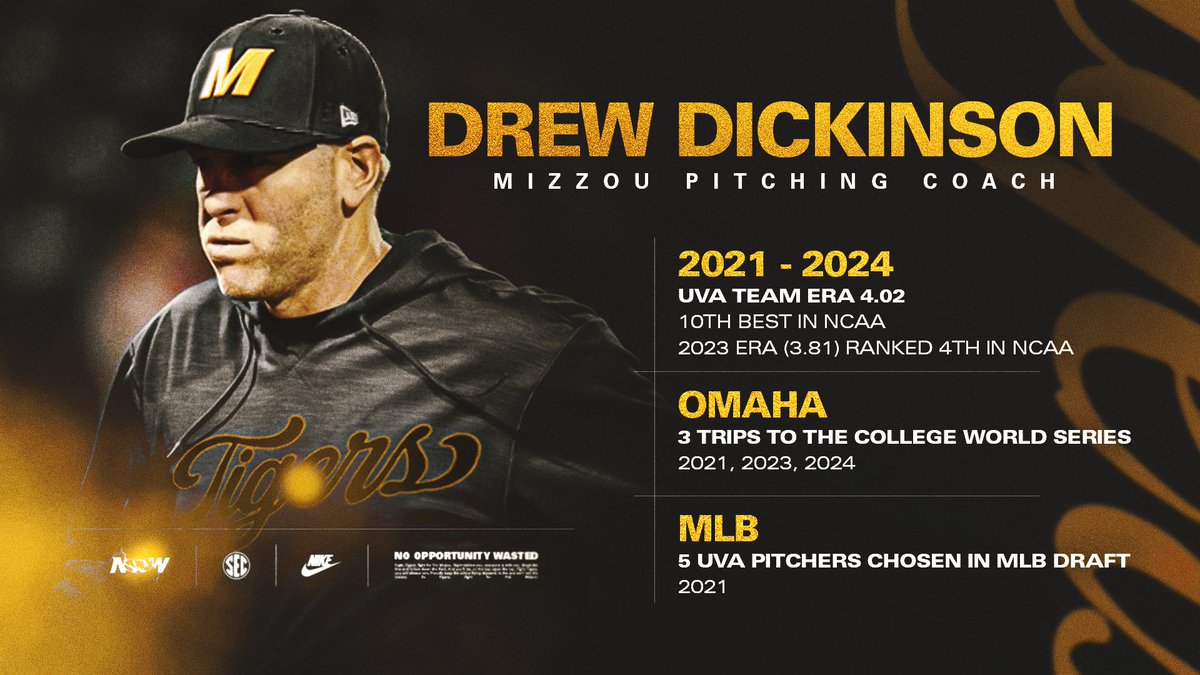 MizzouBaseball's tweet image. Get to know new pitching coach Drew Dickinson!
With College World Series experience and an established @MLBDraft track record, Dickinson brings elite-level pitching pedigree to Mizzou.
#๐๐๐ฏ๐ฏ๐ค๐ช๐๐๐ ๐ฏโพ๏ธ