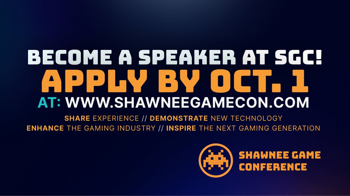 SSUAlumni's tweet image. Alums! Here's your chance to share your experience and expertise in the Gaming Industry! Visit the link below to become a speaker at the 2025 Shawnee Game Conference in November! 

🔗 = shawneegamecon.com
