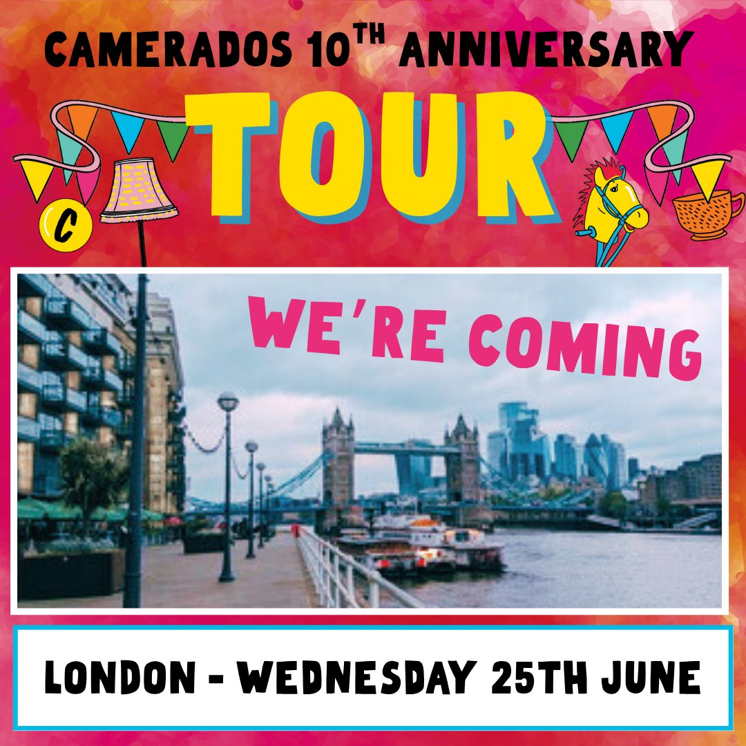 Tomorrow we’re in London! 🚐 
Find our #PublicLivingRoom at Butler’s Wharf by Tower Bridge  3–5pm. Come say hi 👋 
#CameradosIs10