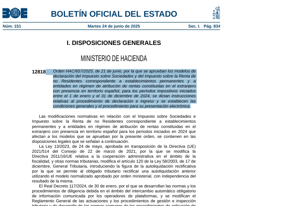 Se han publicado los modelos de declaración del Impuesto sobre Sociedades para el ejercicio 2024