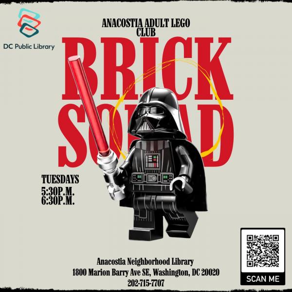🧱 Brick Squad: Anacostia Adult Lego Club
Theme: Star Wars

📅 Tuesday, June 24 | 🕠 5:30pm 
📍 Anacostia Library

The Force (and the Dark Side) is strong with this one… Join us as we build a new Star Wars Lego set and keep the Star Wars Day celebrations going! 🚀