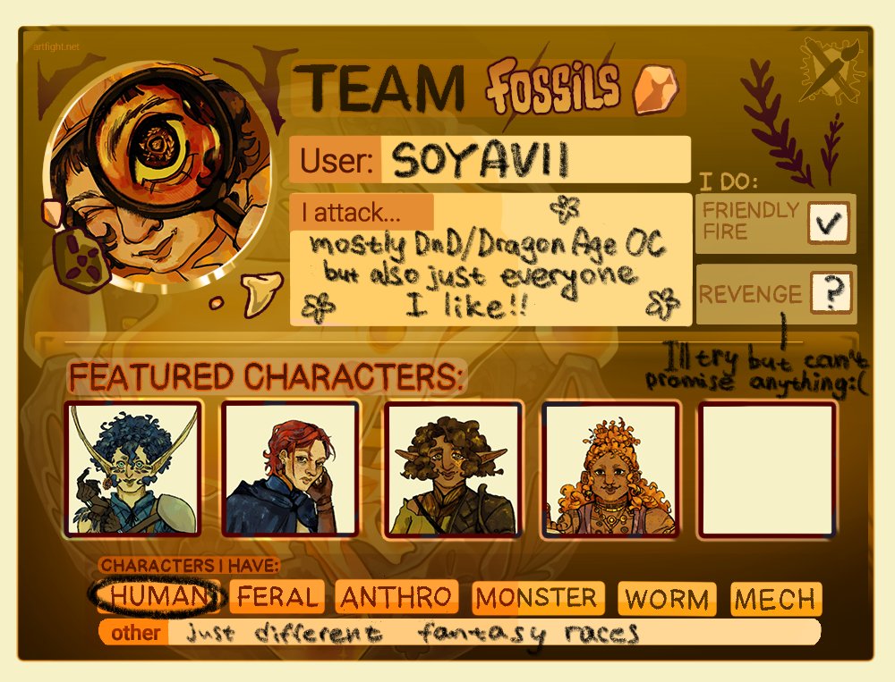 soyavii's tweet image. sharing my artfight card!! my profile still doesn't have all of the characters uploaded and there are no description for them, and the profile in general isn't complete BUT EVERYTHING WILL BE BY THE END OF THE WEEK