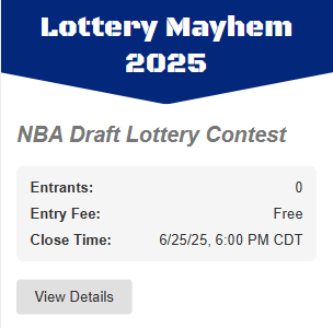 Lottery Mayhem 2025 is OPEN!

Make sure to get your entry in before the draft tomorrow night!