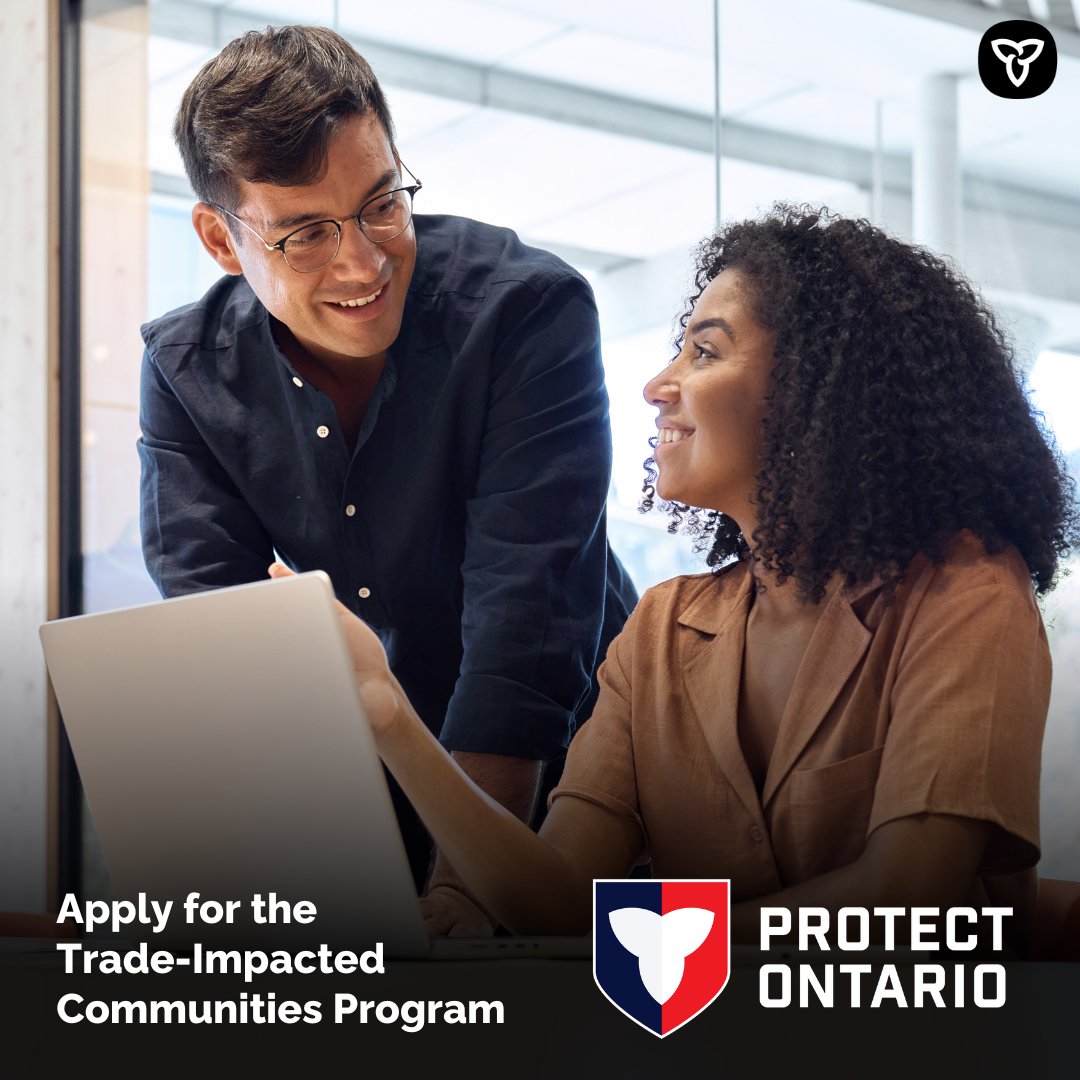 #ICYMI Applications are now open for Ontario’s Trade-Impacted Communities Program.

The program helps communities and local industries in Ontario navigate the significant economic challenges caused by U.S. trade disruption.

Apply today: ontario.ca/page/trade-imp…
