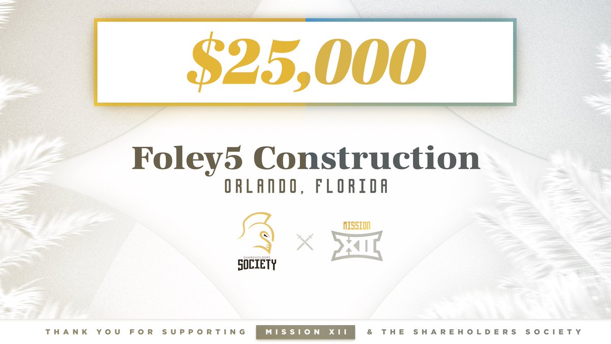ChargeOnFund's tweet image. Every championship starts with a strong foundation!
Thank you to Mary, Justin, Brian and the entire Foley5 Construction team (@Foley5Con) for your support of @UCF_Football and @UCF_Baseball. Let’s get to work. 😎
Welcome to the Shareholders Society! ⚔️
#GoKnights | #ChargeOn
