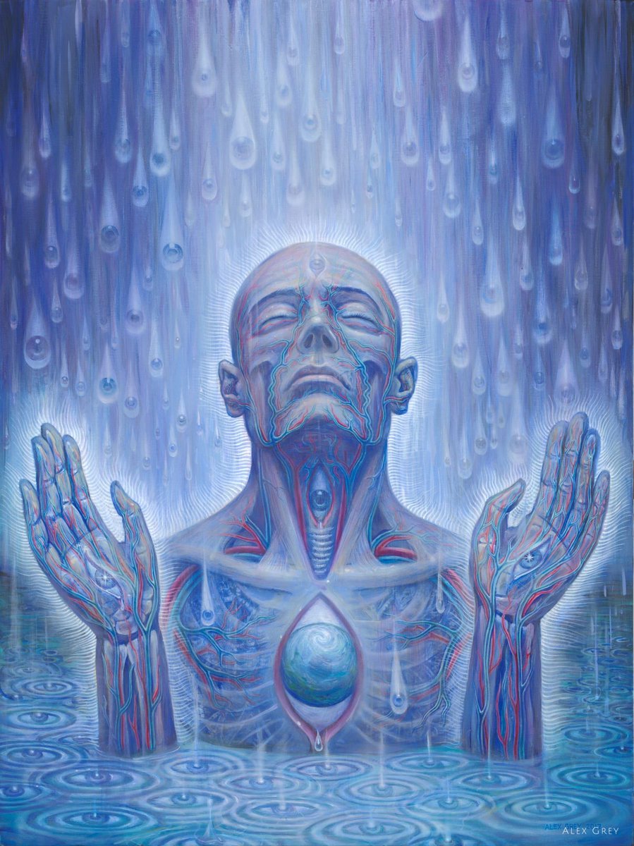 alexgreycosm's tweet image. Even a tiny drop of a powerful tincture can change the color of an entire container of water.⠀
Baptism in the Ocean of Awareness