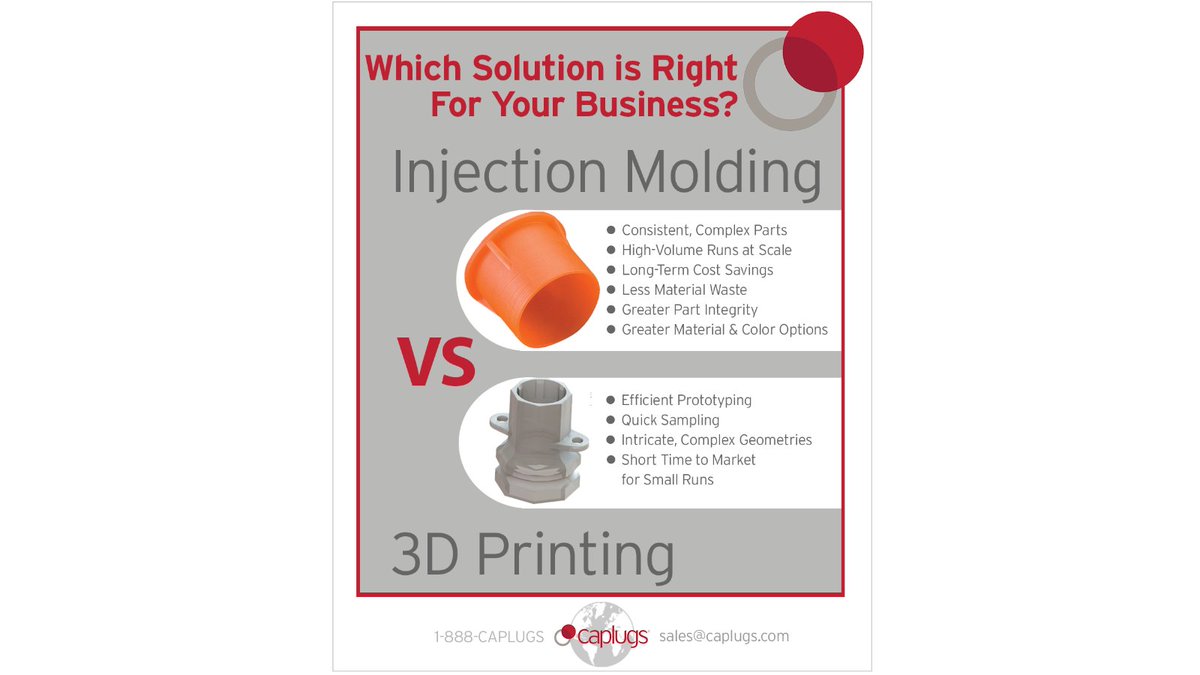 Injection molding vs. 3D printing? It’s not either/or — it’s about the right tool for the job.
Need high-volume, consistency, and cost savings? Go molding.
Quick protos or low runs? 3D print it.
Or use both.
🔗 Read more: caplugs.com/injection-mold…
#Caplugs #Manufacturing