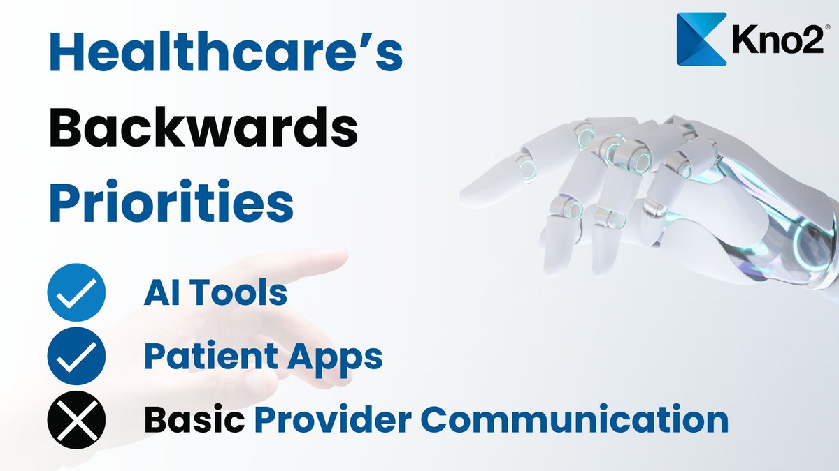 Healthcare’s priorities have been backwards for too long.
Before we revolutionize the future, let’s fix the foundation.
Communication between providers might not be flashy but it’s essential.

Learn more here: bit.ly/3ZK9tQW

#HealthIT #TEFCA #QHIN #Kno2Connected