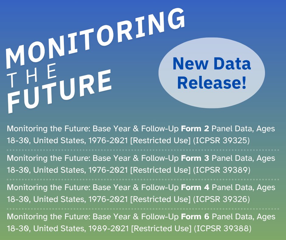New data alert! We have now released all forms 1-6 in our Monitoring the Future Panel Data Series!
Learn more and apply here --&gt; myumi.ch/w9d64