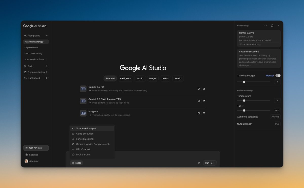 ammaar's tweet image. We're cooking up a fresh new design for AI Studio! ✨
And we'd absolutely love your input.
If want to test an early prototype and share your thoughts on a call, just drop a reply below! Your feedback will help us shape it.