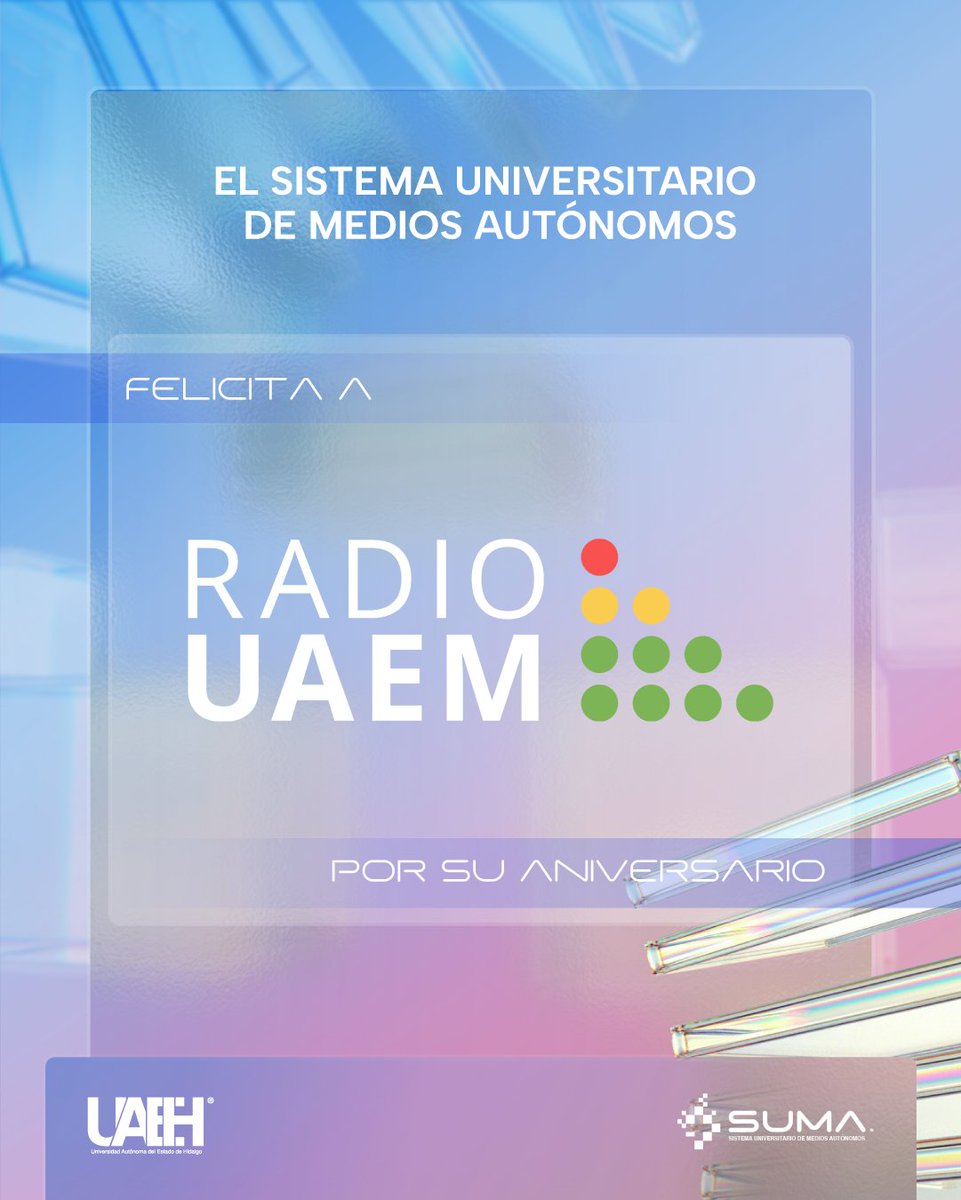 SUMA UAEH (@sumauaeh) on Twitter photo 📻 ¡Felicidades a <a href="/radiouaem/">Radio UAEM</a> por un año más de transmitir con identidad y compromiso!
🎙️ ¡Que sigan las voces que transforman!
Radio y televisión pública, con autonomía universitaria
#UAEH #SUMAUAEH #Radio #Televisión #Pachuca 📻 ¡Felicidades a <a href="/radiouaem/">Radio UAEM</a> por un año más de transmitir con identidad y compromiso!
🎙️ ¡Que sigan las voces que transforman!
Radio y televisión pública, con autonomía universitaria
#UAEH #SUMAUAEH #Radio #Televisión #Pachuca