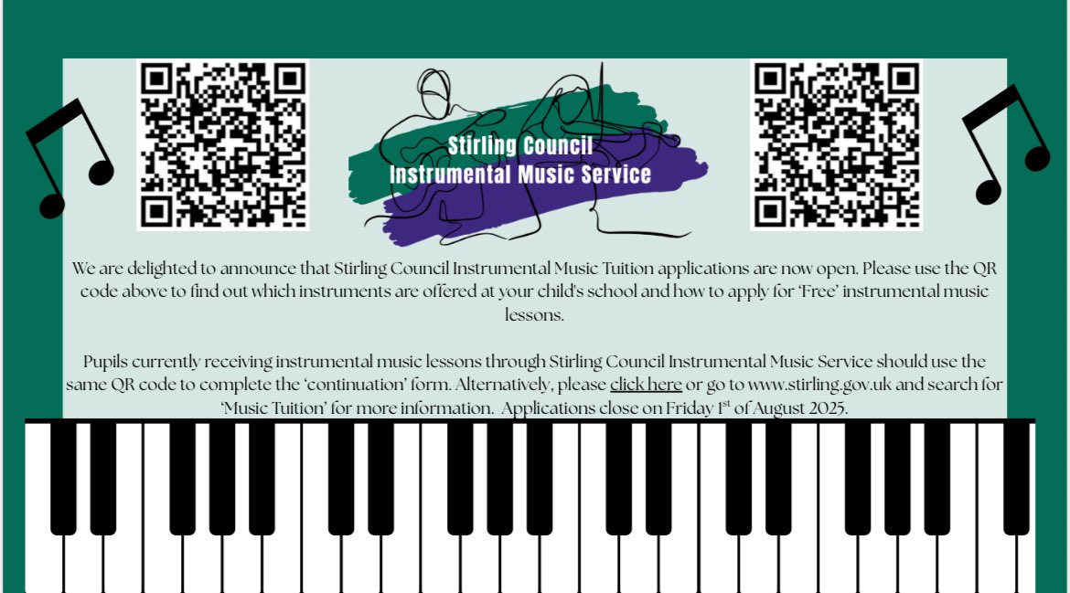 Creative Industries (@whs_creative) on Twitter photo Applications for music tuition lessons starting August are now open! Speak to one of the music teachers if you have any questions. Here is the link to sign up stirling.gov.uk/schools-and-leβ¦ Applications for music tuition lessons starting August are now open! Speak to one of the music teachers if you have any questions. Here is the link to sign up stirling.gov.uk/schools-and-leβ¦