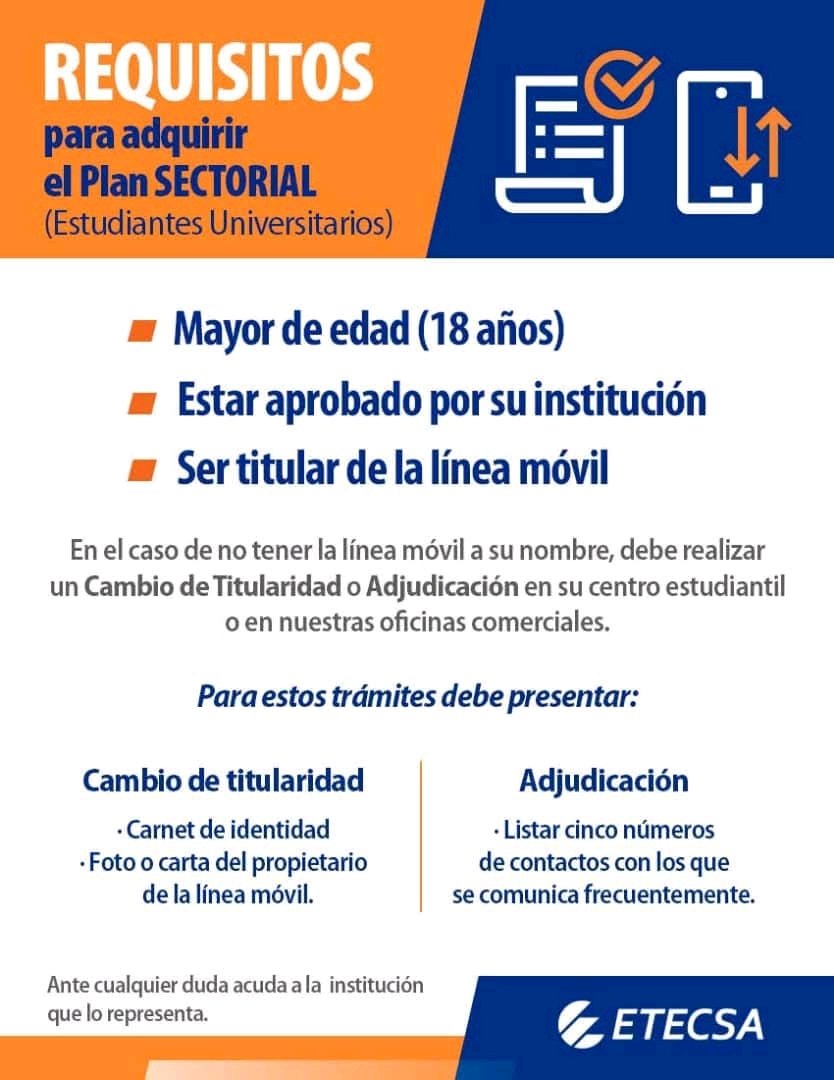 Para comprar o recibir el plan sectorial:
#EtecsaTeAcompaña