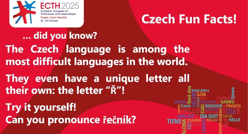Eugenia de la Morena (@ugedelamorbar) on Twitter photo Are you ready for CzechFunFact #3? 
 
Don’t forget to register for #ECTH2025 in Prague to explore the latest discoveries in #thrombosisandhaemostasis. 
🔗 lnkd.in/eq_fuqAj
 
#ECTH2025 #ECTHJAB #CzechFunFacts Are you ready for CzechFunFact #3? 
 
Don’t forget to register for #ECTH2025 in Prague to explore the latest discoveries in #thrombosisandhaemostasis. 
🔗 lnkd.in/eq_fuqAj
 
#ECTH2025 #ECTHJAB #CzechFunFacts