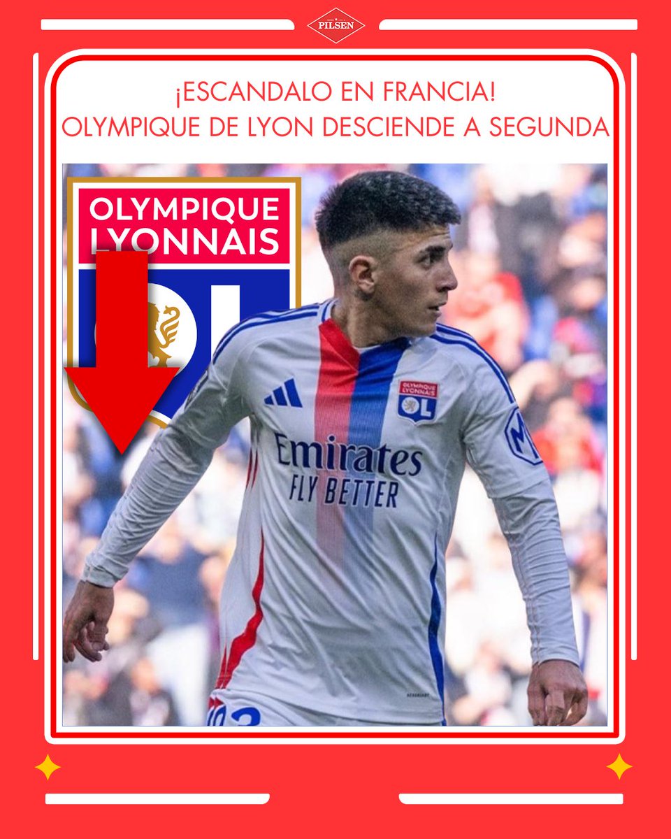 𝗟𝗬𝗢𝗡 𝗘𝗡 𝗖𝗥𝗜𝗦𝗜𝗦: 𝗗𝗘𝗦𝗖𝗘𝗡𝗗𝗜Ó 𝗣𝗢𝗥 𝗗𝗘𝗨𝗗𝗔𝗦 🤯

El 𝗢𝗹𝘆𝗺𝗽𝗶𝗾𝘂𝗲 𝗟𝘆𝗼𝗻 bajó oficialmente a la Ligue 2 🇫🇷 por problemas financieros que superan los 500 millones de euros. El club aún puede apelar la decisión, pero por ahora, la sanción está