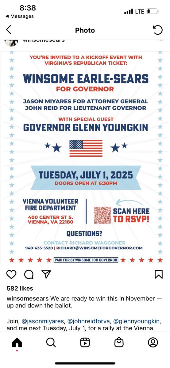 LVozzella's tweet image. Looks like Virginia’s GOP ticket is going to campaign together after all. @winwithwinsome, @JohnReid4VA & @JasonMiyaresVA in NoVa July 1.