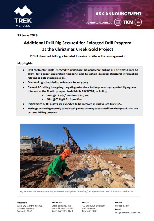 Trek Metals is pleased to advise that the company’s high-impact exploration program at the Christmas Creek gold project in the Kimberley region of Western Australia has been expanded.

ow.ly/OlWH50WfQgO

#TKM #gold #exploration #WA #ASX  #EIS #ExplorationIncentiveScheme