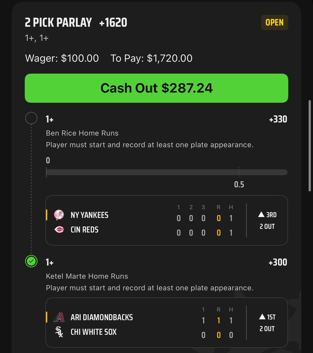 JustVibesBets's tweet photo. Shoutout Marte 🫡 now Ben rice finish the job 💫 https://t.co/PtKGD8kLec