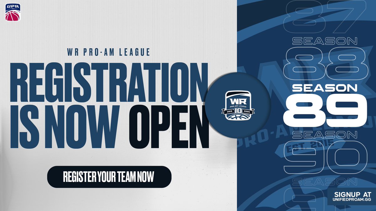 WR Season 89 is HERE‼️🗣️

📉 Use code early89 for 25% OFF registration (expires 6/26)

🏀 Open Tournament + Regular Season + Playoffs

🔥 Register by 6/30 to be eligible for Open Tournament

💰 Team with the BEST RECORD at the end of the season gets prize money (10 games minimum)