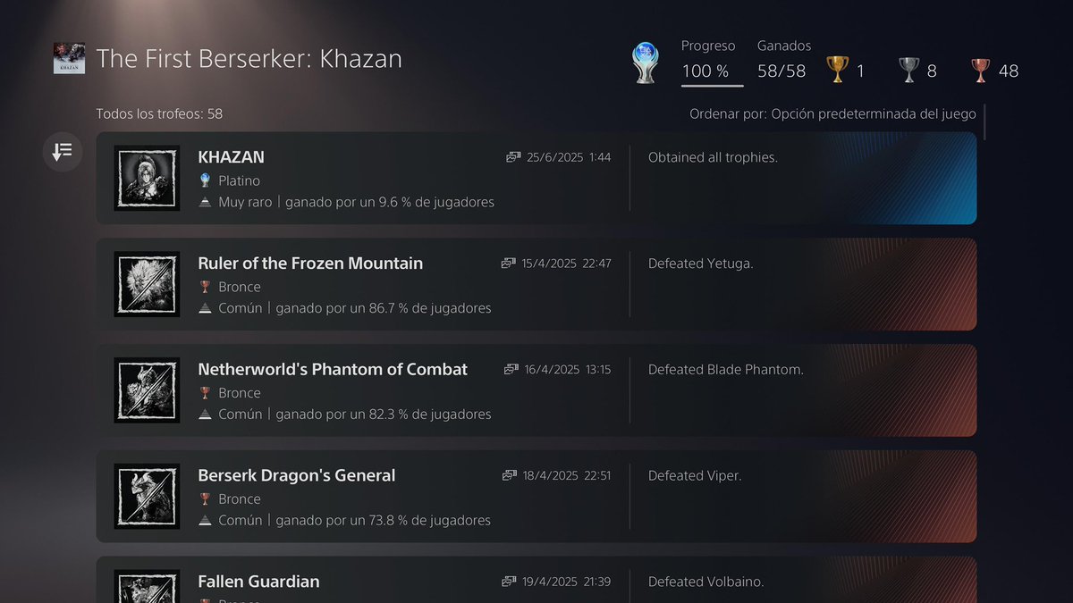 franfr99's tweet image. Trofeo platino 105 🏆 de the first berserker khazan, uno de los platinos más difíciles a los que me he enfrentado 😅 #trophyhunter #PlayStation #PlayStationTrophy