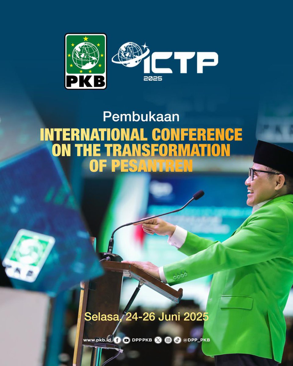 Firmansyahlepi's tweet photo. Pembukaan ICTP 2025 digelar malam ini di Jakarta. Ratusan perwakilan pesantren dari seluruh Indonesia berkumpul untuk merumuskan arah baru transformasi pesantren di era digital. Ketua Umum DPP PKB Gus @cakimiNOW menegaskan pesantren harus memimpin perubahan, bukan tertinggal. https://t.co/0jPyftonIL