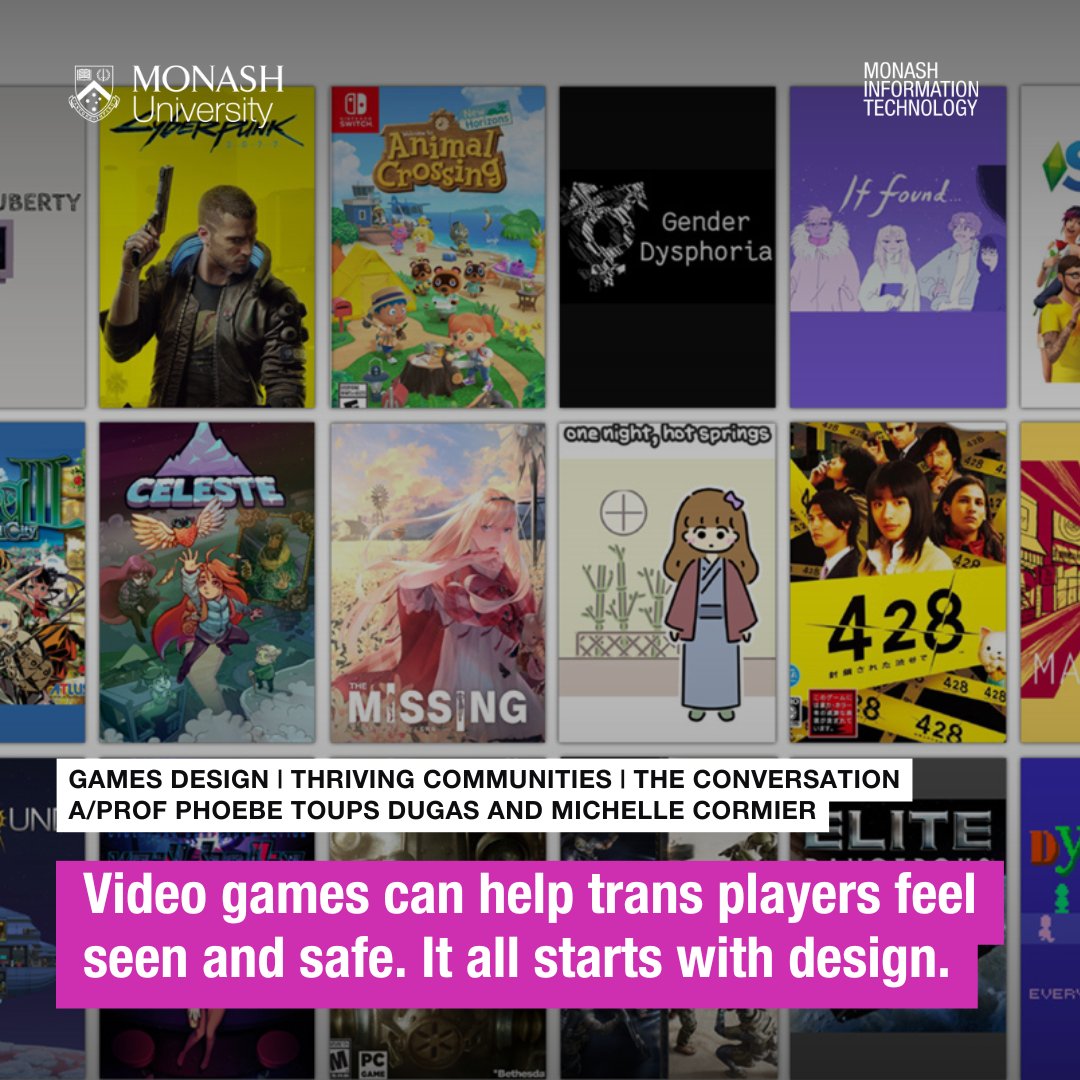 MonashInfotech's tweet image. If you&apos;d like to learn more about A/Prof Phoebe Toups Dugas and Michelle Cormier&apos;s work on gender euphoria in #gamesdesign - read their latest @ConversationEDU piece: theconversation.com/video-games-ca…

Their research reveals the important role that #games can play beyond entertainment.