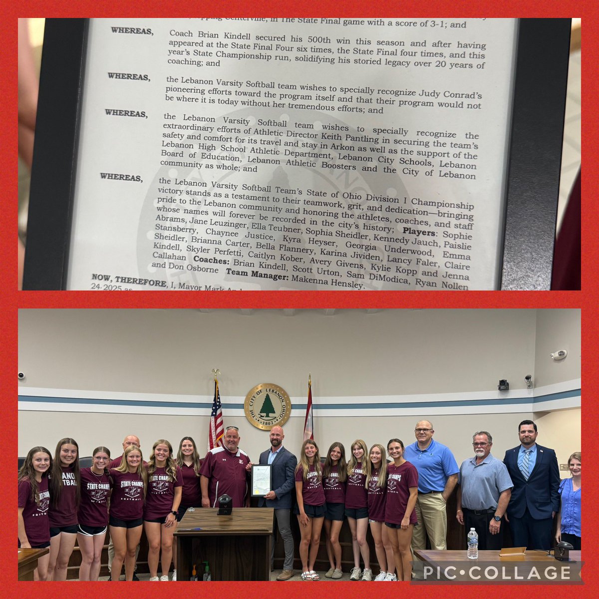 Thank you to the Lebanon City Council for recognizing our State Championship and making today Lebanon Softball State Championship Day in our city.