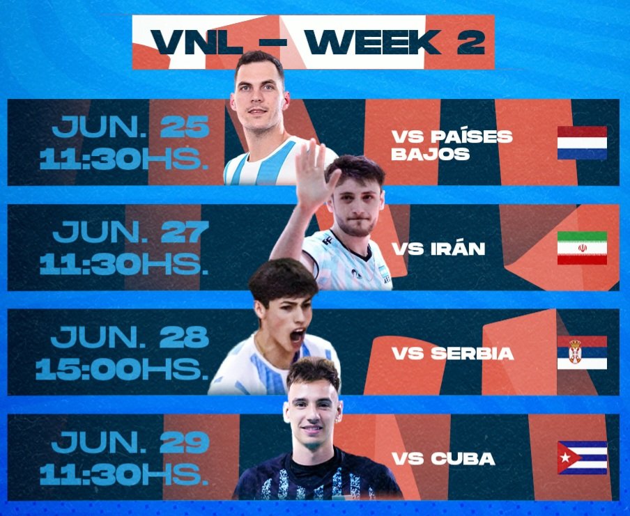 JoseMontesano's tweet photo. Hola, hola, hola.

Mañana debutan los Pi en Serbia en el Week 2 de la VNL.

Jugarán frente a Países Bajos, Irán, Serbia y Cuba. https://t.co/pnRYYBObFa
