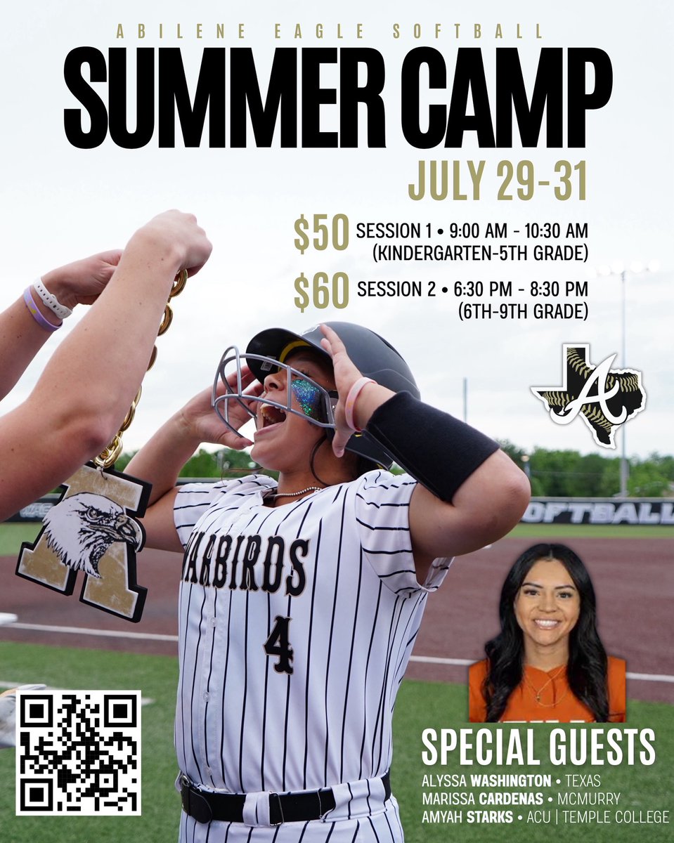 ABILENE HIGH SOFTBALL CAMP!
July 29-31

REGISTER 
docs.google.com/forms/d/e/1FAI…

PAY before July 22 to be sure and get a T-shirt! 

…lenehighschoolboosterclub.square.site/product/2025-a…